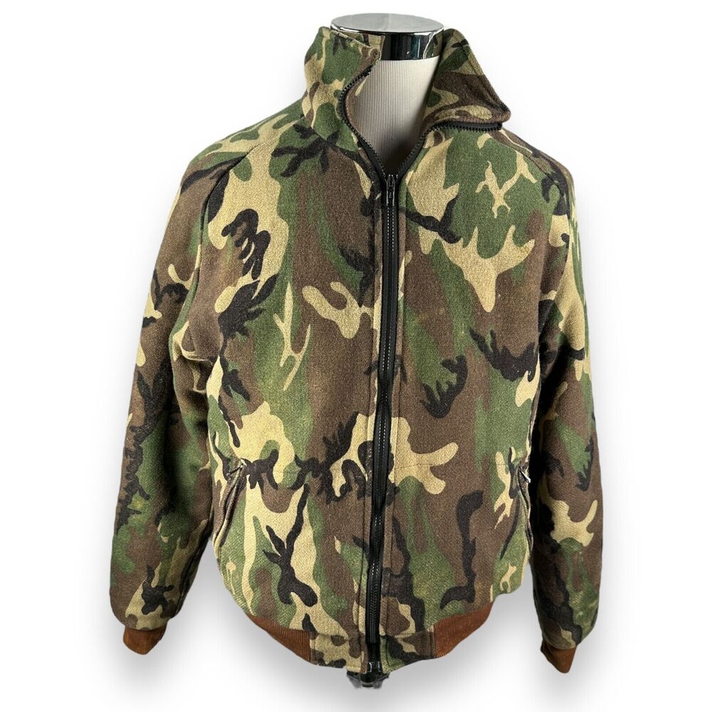 Vintage Cabelas Jacket Coat Mens Small Camo Wool Hunting Green Brown Thinsulate